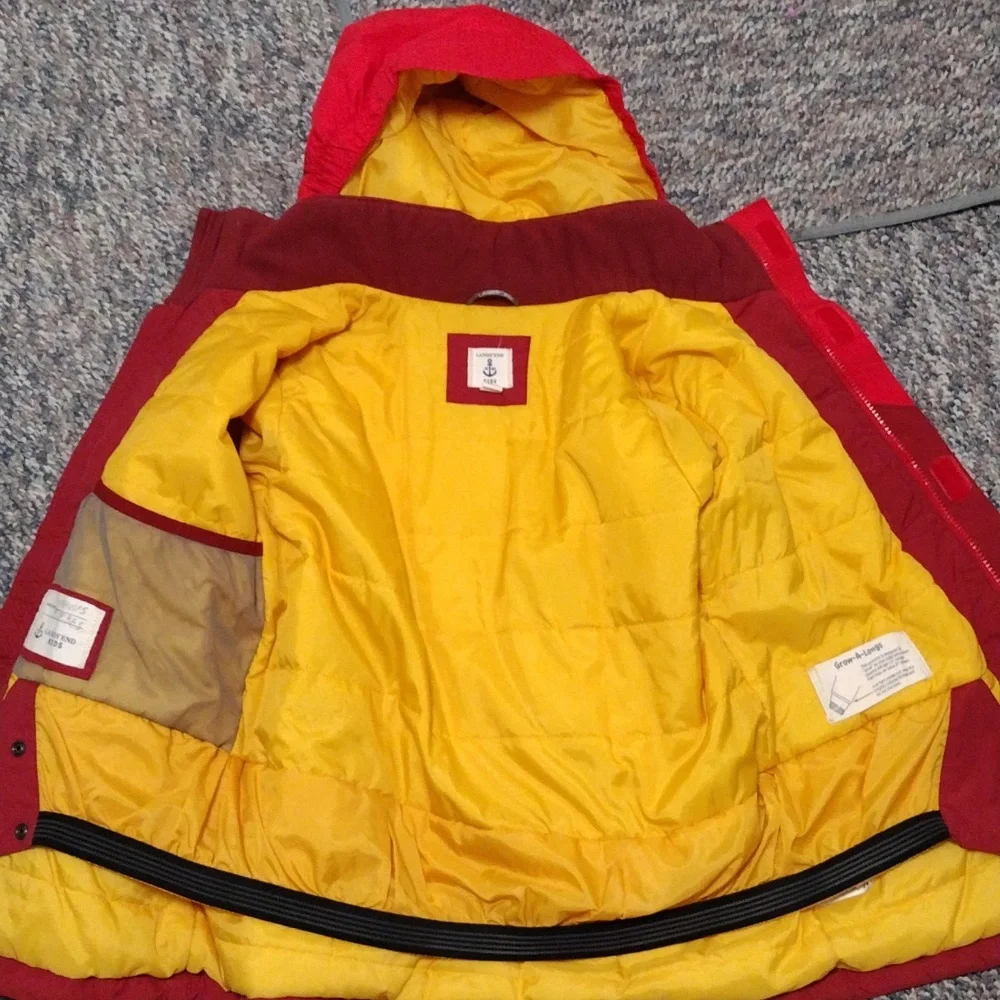 Lands End Kid's Medium 10-12 Winter Ski Coat Jacket "Grow a Longs" Red Yellow - Picture 5 of 9